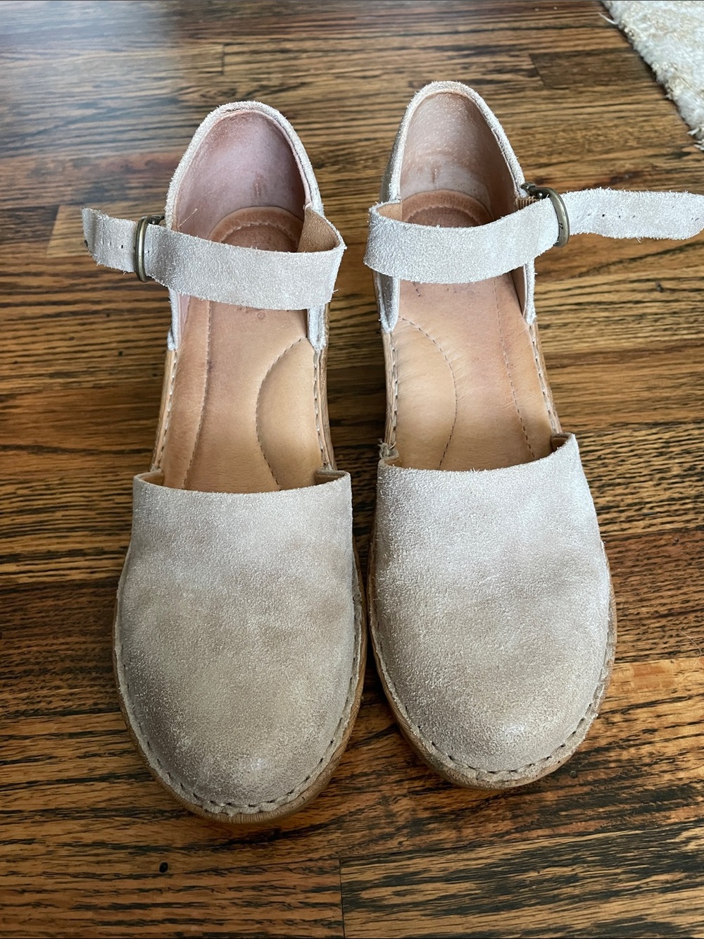 Born Taupe Suede Ankle-Strap Wedges 8